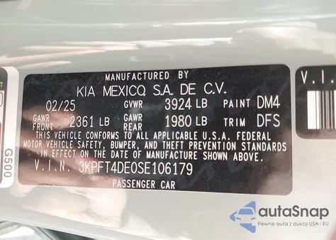 2025 Kia K4 Lxs from USA, damaged, VIN 3KPFT4DE0SE106179